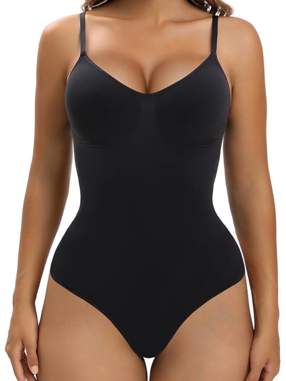 Black Seamless Bodysuit Waist Shaping Body Shaper adjustable straps